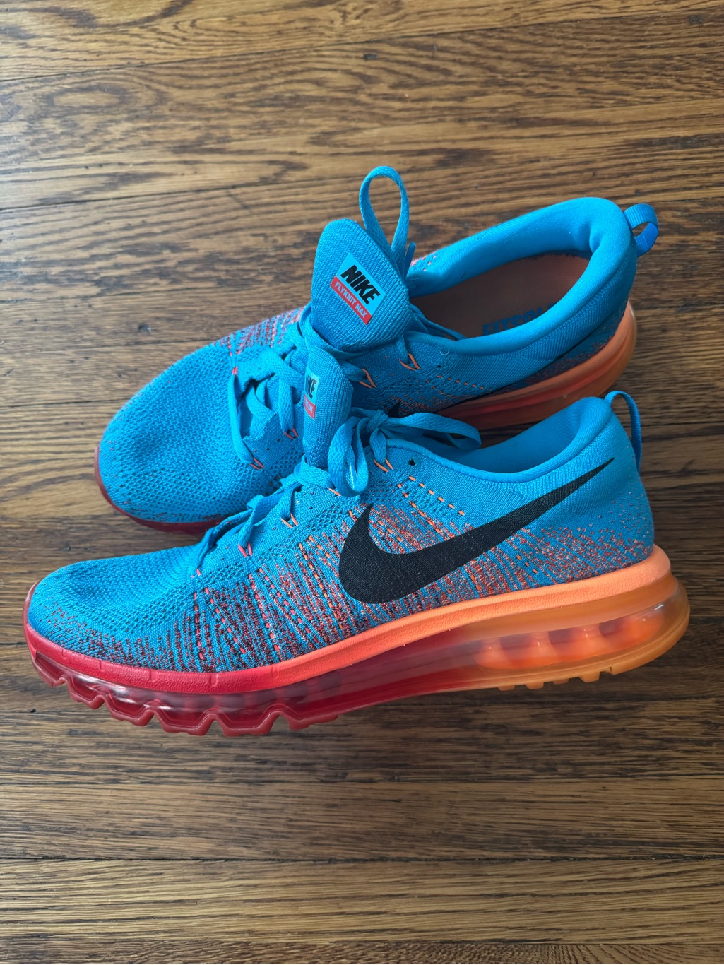 Nike Flyknit Air Max Vivid Blue Atomic Orange Sneakers 115 Excellent